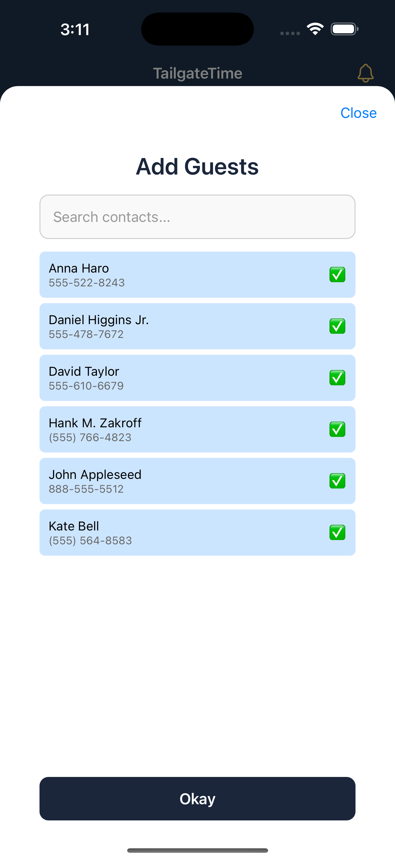 Add Contacts Screen