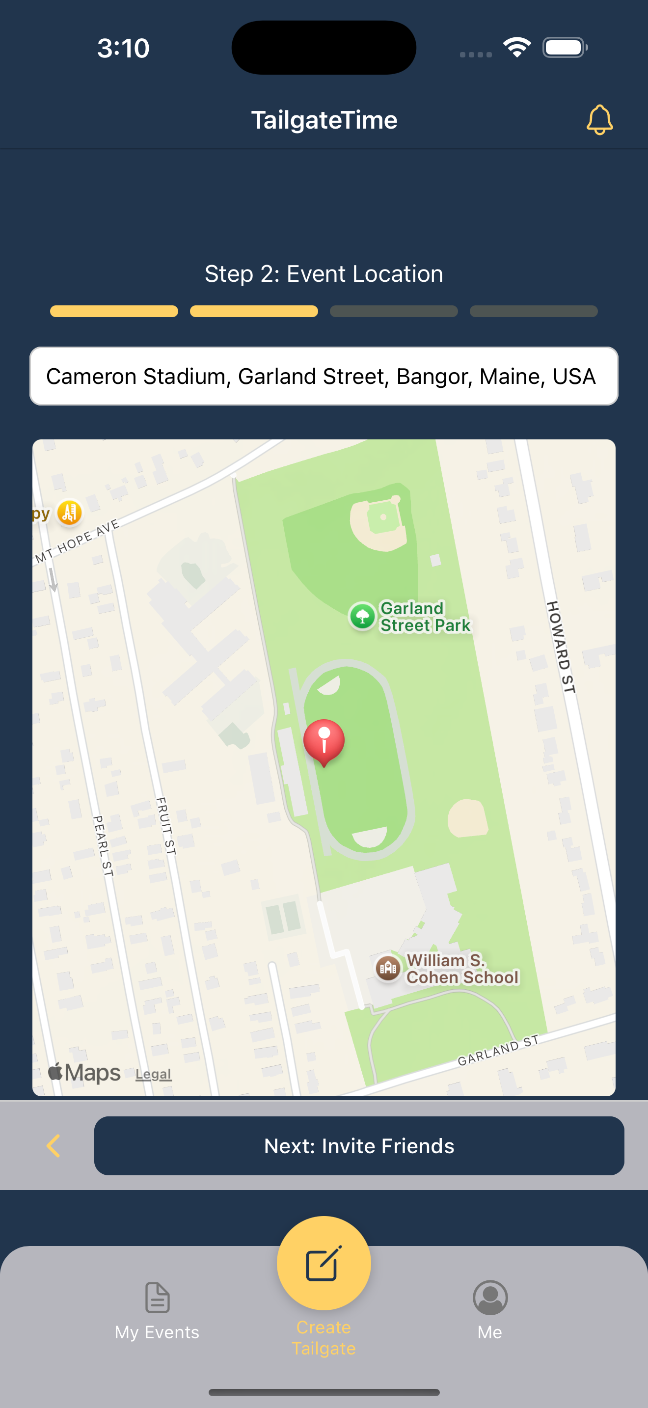 Select Location Screen