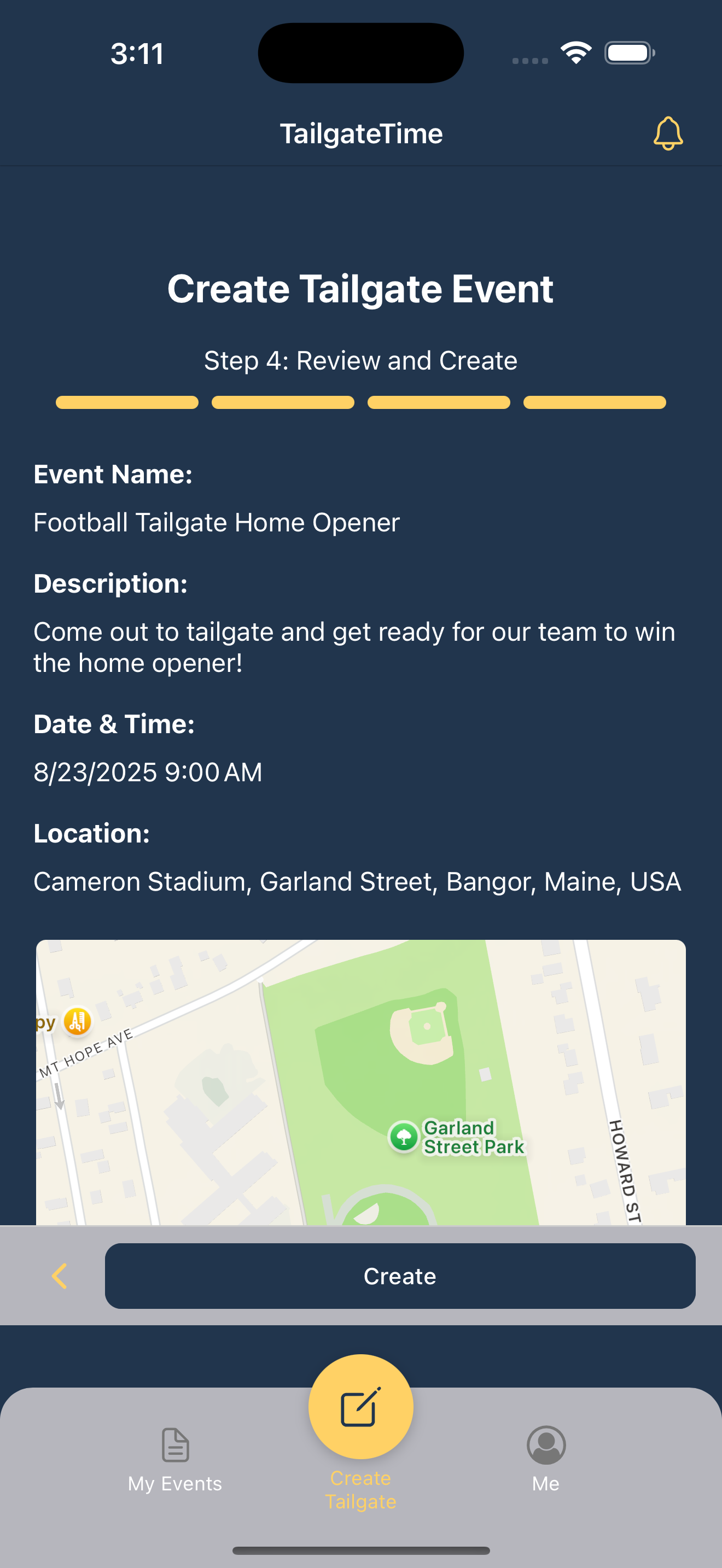 Review Event Screen